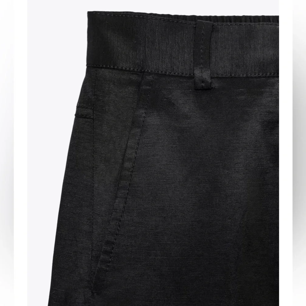 Zara ZW COLLECTION FLOWY PANTS linen blend black Sz XL - Picture 10 of 14
